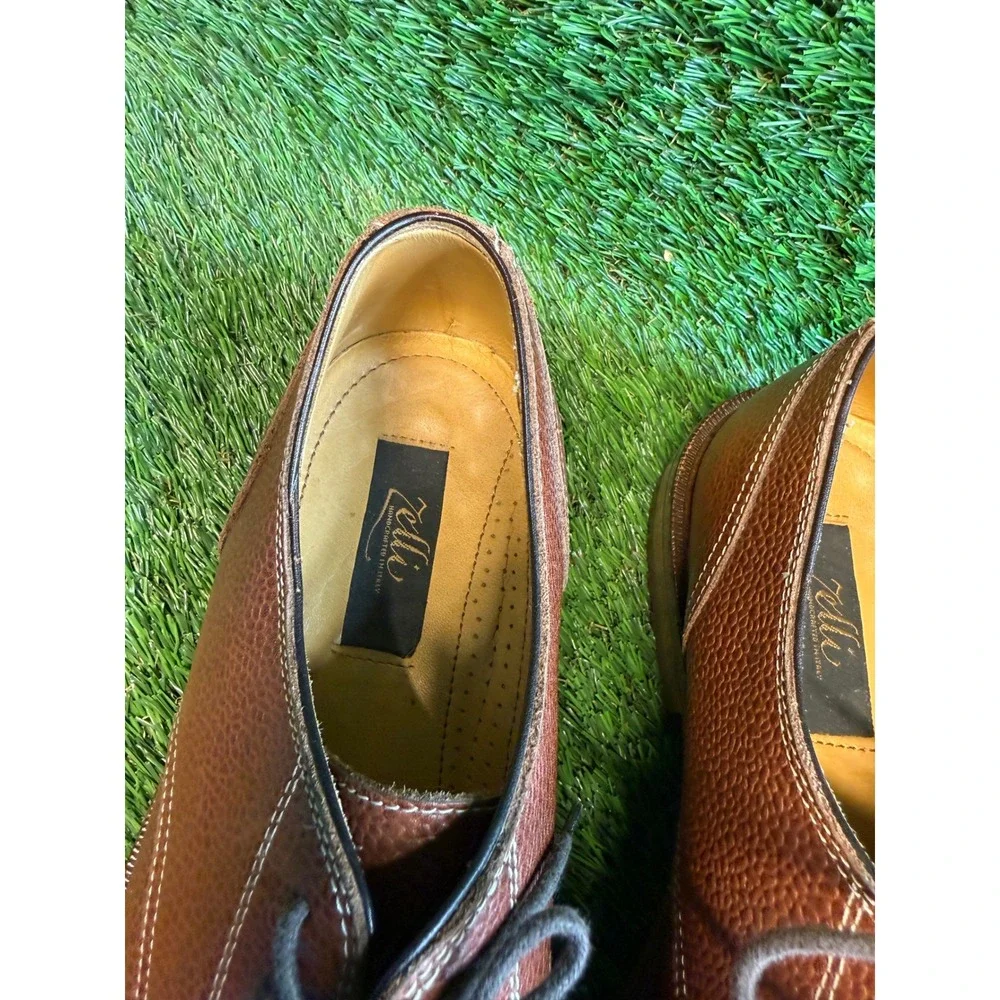 Zelli‎ Brown Pebbled Leather Oxford Split Toe Shoes Mens 8.5 M Made in Italy